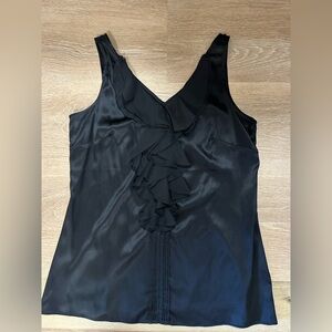 White House Black Market Black Ruffle Silk Blouse